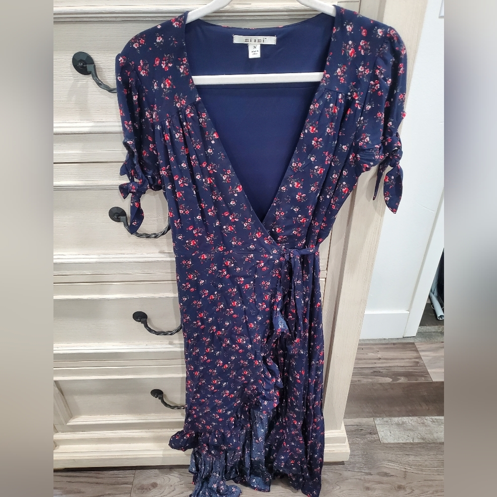 Blue Floral High-Low Wrap Dress Size M